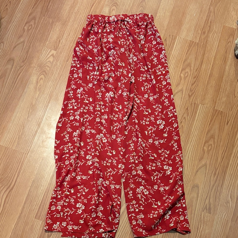 SHEIN Red Floral Print Pants-open leg pants - Picture 6 of 6